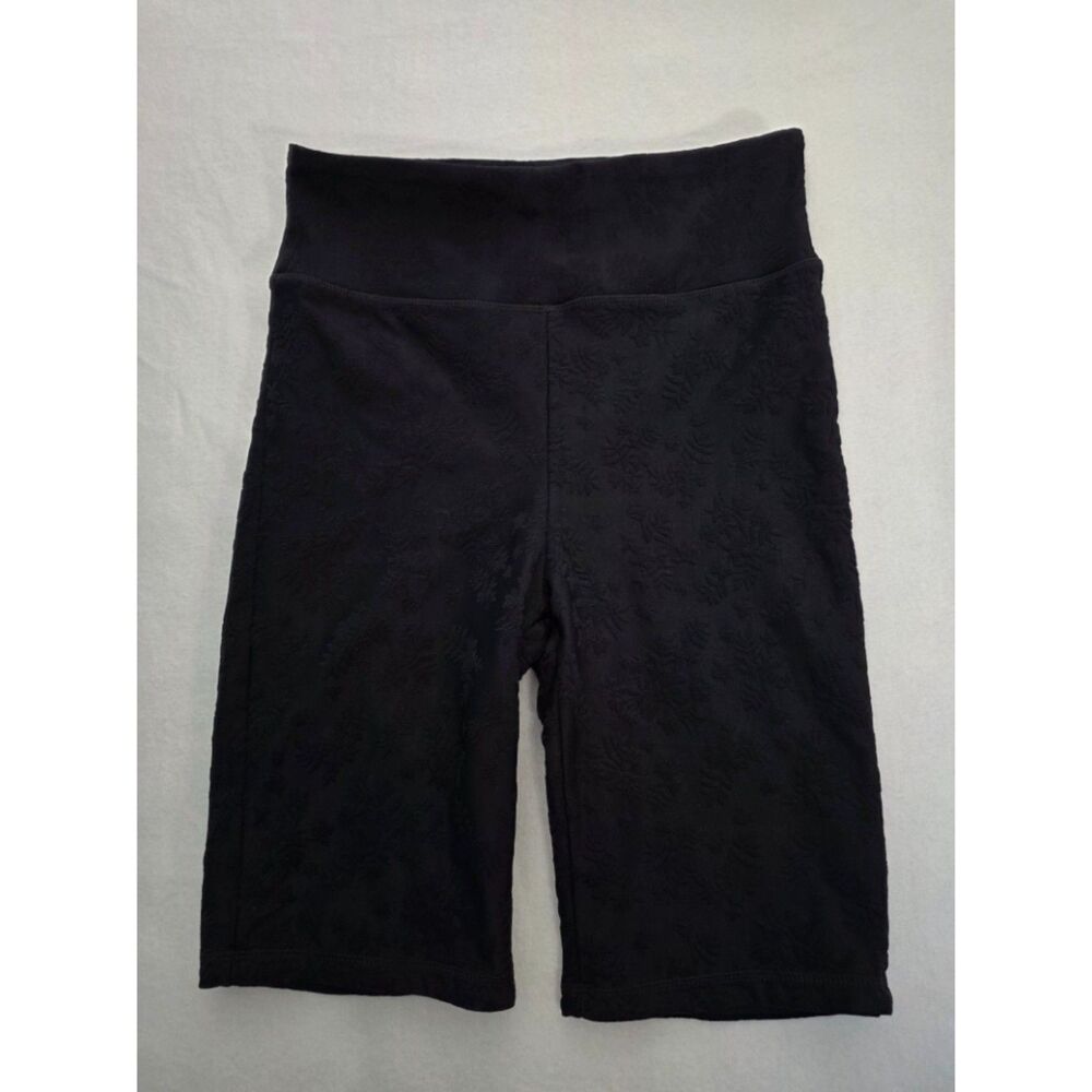 Mono B High Waist Biker Shorts Black Textured Floral Jacquard Athleisure M